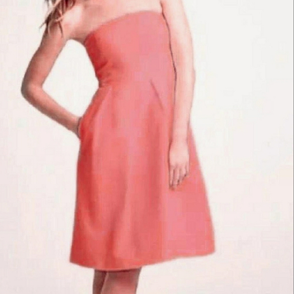 J Crew Coral Seerssucker Mini Strapless Coral Preppy Lorelie Pastel Event Dress